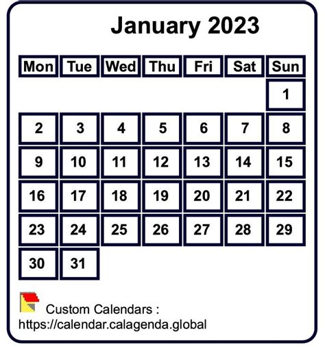 Calendar Monthly 2023 To Print White Background Tiny Size Pocket