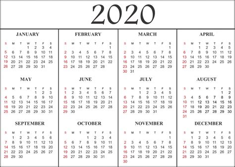 12 Month 2020 Calendar Template Free Printable Calendar Templates