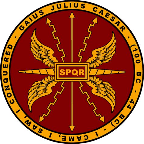 features the symbols of a roman legionnaire shield with an inscription of julius caesar along