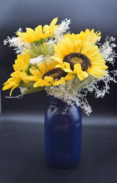 Sunflower Centerpiece Mason Jar Decor Navy And Sunflower Etsy