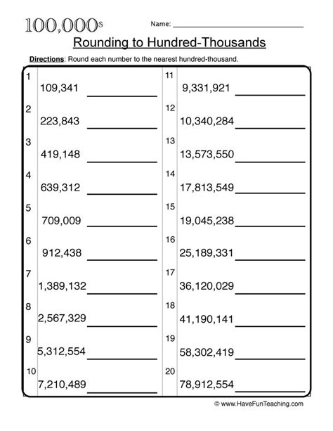 Round To Hundred Thousands Worksheet By Teach Simple