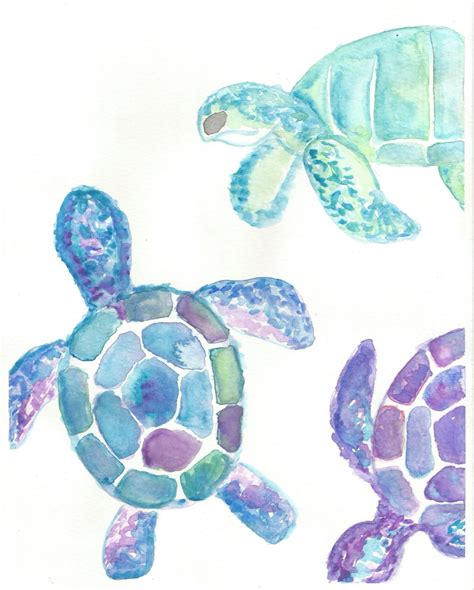 Sea Turtles Watercolor Artworkbymadib Etsy Com Sea Turtle Watercolor