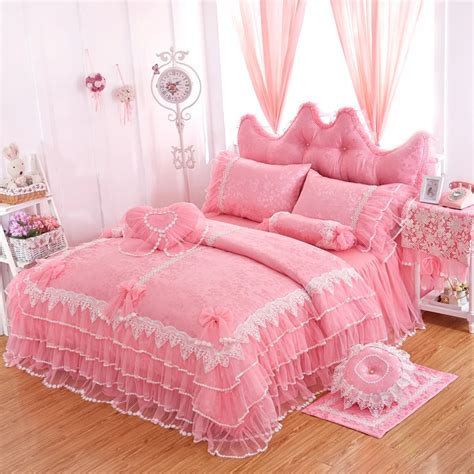 Buy Pink Jacquard Duvet Cover Set Princess Lace Bedding Sets Luxury 4pcs Girls