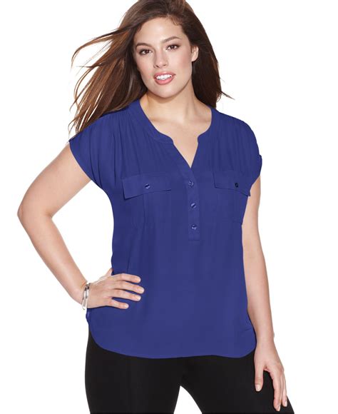 Lyst Inc International Concepts Plus Size Short Sleeve Blouse In Blue