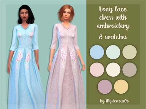 Long Lace Dress With Embroidery By Mysteriousoo From Tsr • Sims 4 Downloads