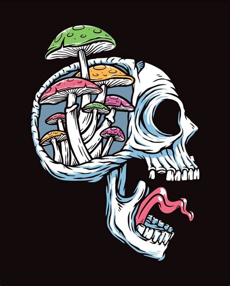 Skull And Mushroom Vector Illustration 4246444 Vector Art At Vecteezy