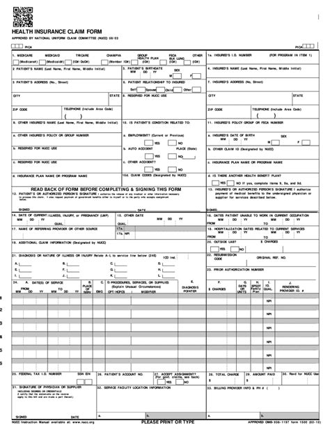 Health Claim Form 1500 Fill And Sign Printable Template Online US