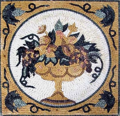 Roman Mosaic Patterns Fruit Basket Traditional Tile Murals By