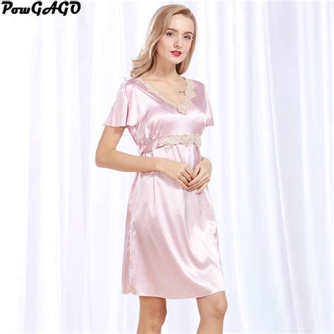 Elegant Silk Satin Nightgowns And Sleepshirts Short Sleeve Lace Home Night Wear Nightgowns For