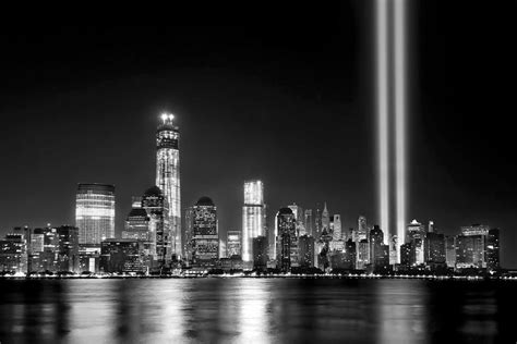 New York City Skyline Tribute In Lights And Lower Manhattan At Night