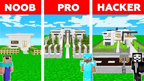 Minecraft Battle Noob Vs Pro Vs Hacker Modern House In Minecraft