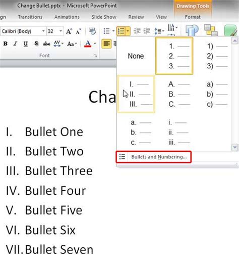 Changing The Numbered List Style In Powerpoint 2010 Powerpoint Tutorials