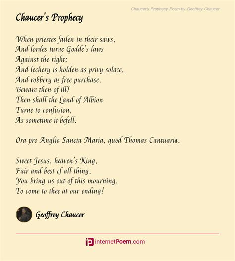 Chaucers Prophecy Poem By Geoffrey Chaucer