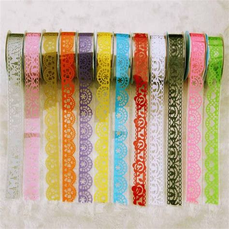 1pcs diy candy colors hot lace tape decoration roll decorative sticky paper masking tape self