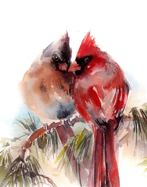 Couple Cardinal Birds Fine Art Print Watercolor Print Etsy Bird Watercolor Paintings