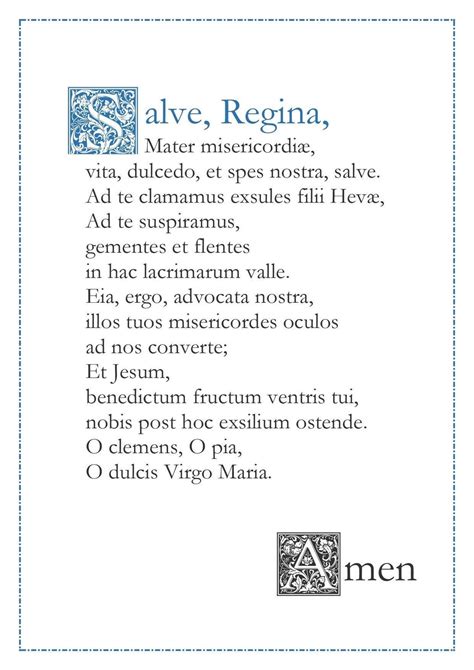 Salve Regina Hail Holy Queen Latin Catholic Prayer Card Printable A4