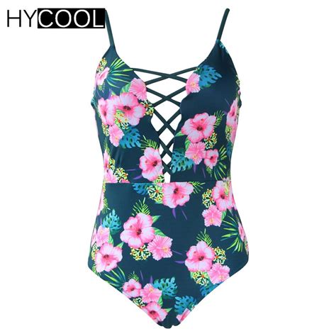 Hycool One Piece Swimsuit Sexy Swimwear Women Bodysuit Bathing Suit Vintage Beach Wear Print