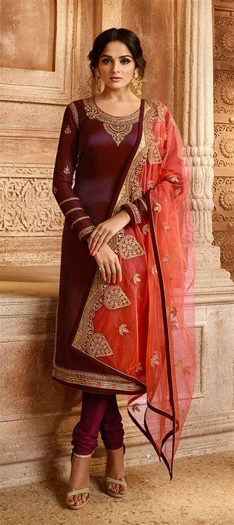 Bollywood Red And Maroon Color Silk Two Ton Silk Fabric Salwar Kameez