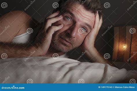 Close Up Face Portrait Of Sleepless And Awake Attractive Man With Eyes