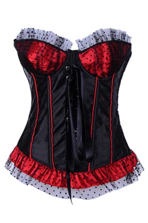 Black And Red Satin Corset With Polka Dot Tulle Over Red Satin On