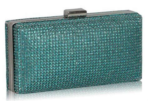 Kcmode Womens Emerald Teal Crystals Sparkly Diamante Evening Clutch Bag