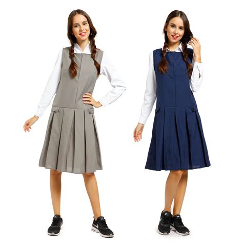 Girls Kids School Pinafore Pleated Dress School Uniform Zip Front 13 14