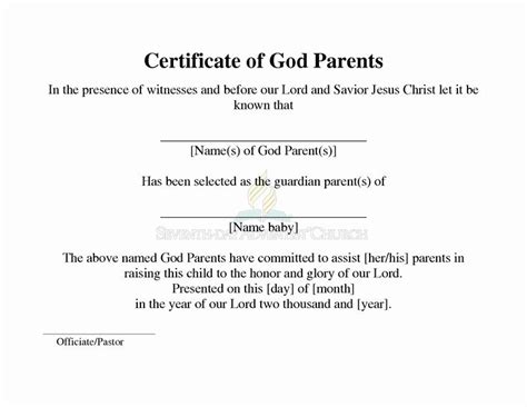 Catholic Baptism Certificate Template Inspirational Godparent
