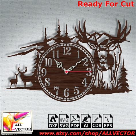 Clock Deer Wall Decor Laser Cut Svg Dxf Plan Template Etsy