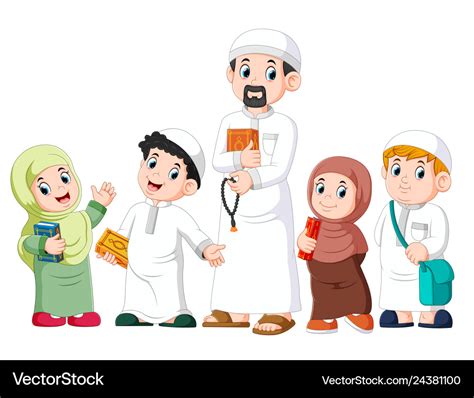 Happy Moslem Kid Showing With Holding Holy Quran Vector Image