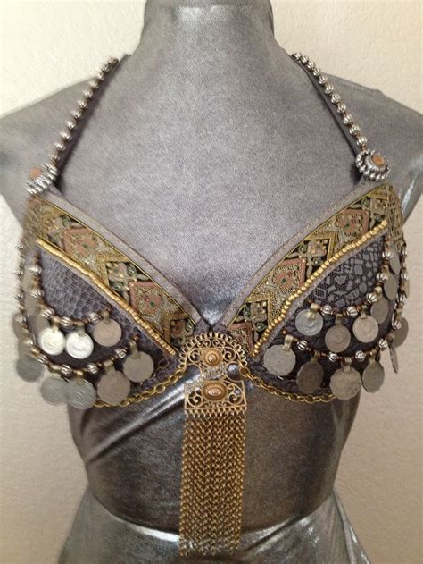 grey silver and gold tribal bellydance bra by olah california arabian or middle eastern