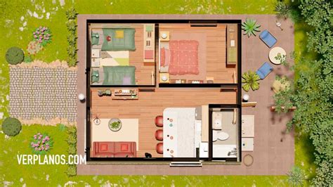 Planos De Casa Pequeña Y Económica 1 Piso Y 2 Dormitorios En Autocad