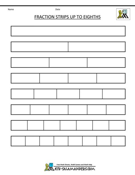 Free Printable Fraction Worksheets Fraction Strips Up To Eighths Blank