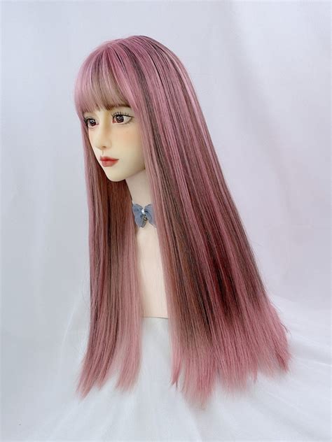 Evahair 2021 New Style Pink Mixed Long Straight Synthetic Wig With