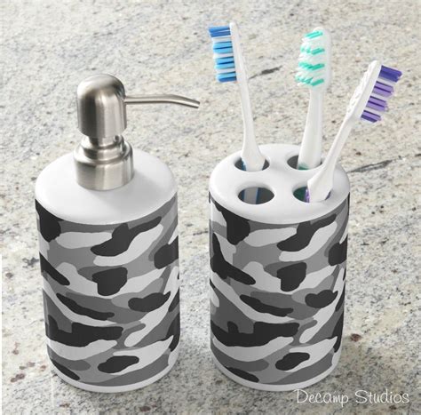 Bridal sets all rings dangle. GRAY CAMO BATH Set Toothbrush Holder and Soap Dispenser ...