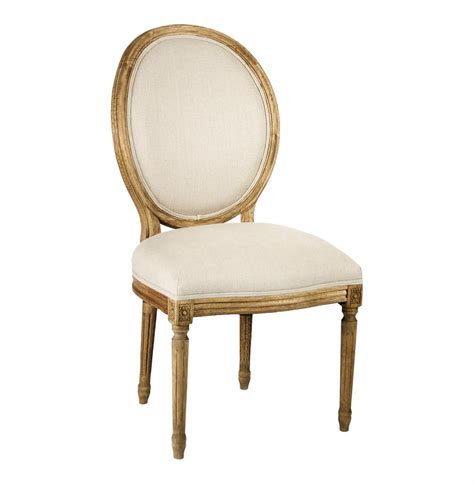 Pair Madeleine French Country Natural Linen Oval Back Dining Chair