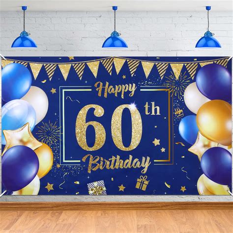 Buy Blue 60th Birthday Decoration Banner For Men Women Navy Blue Gold