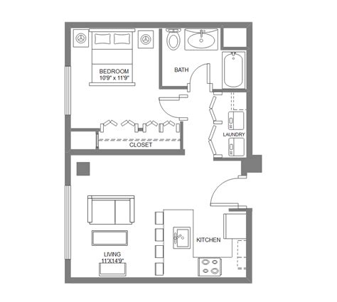 One Bedroom Apartment Floor Plans With Dimensions Studio Type