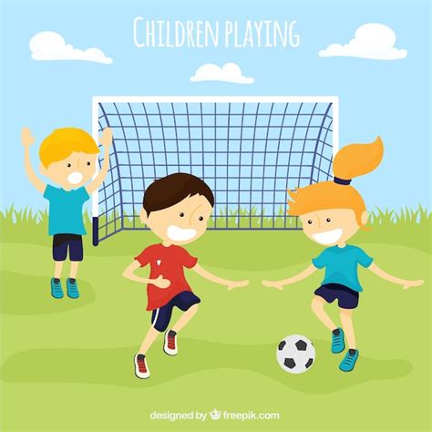 Pack De Niños Jugando Al Fútbol Vector Premium