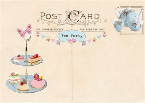 Carnival templates in memphis style. Vintage Tea Party Invitation tea party postcard printable