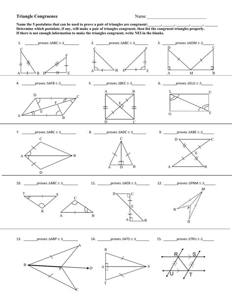 But we don't have to know all three sides and all three angles.usually three out of the six is enough. Triangle Congruence Oh My Worksheet : Triangle Congruence ...