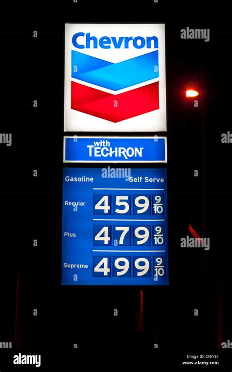 Chevron Gas Station Price Sign Showing High Gasoline Prices Stock Photo