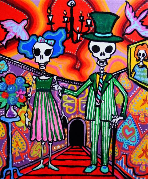 Day Of The Dead Wedding Couple Mexican Folk Art Print Calavera