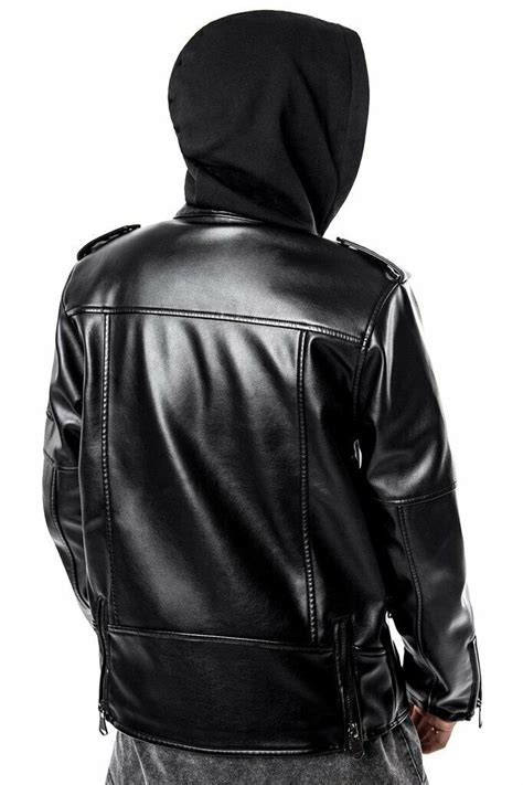 Mens Motorcycle Brando Style Biker Black Real Leather Hoodie Jacket