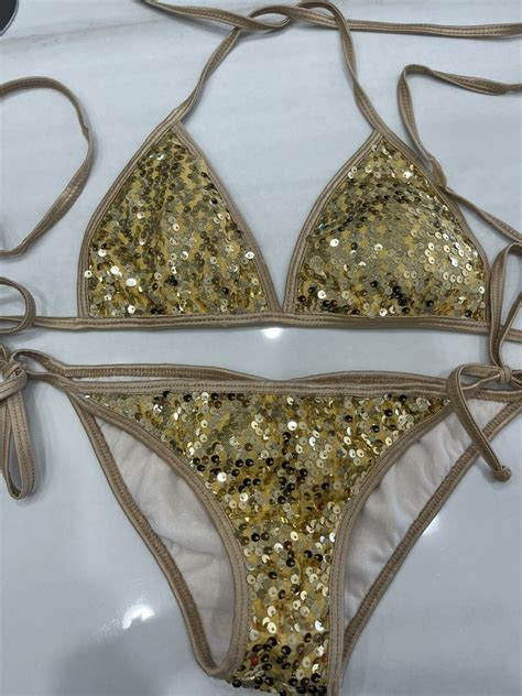 Daisy Swimwear Gold Sequin Bikini Triangle Top Chee Gem