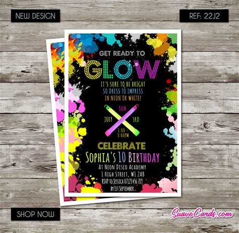 Neon Glow Theme Birthday Invitations Personalised Party Etsy