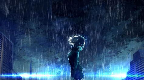 2560x1440 Anime Girl Scenic Raining Animal Anime Rainy Hd Wallpaper