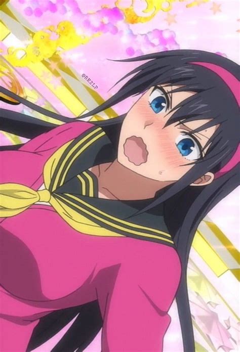 An Anime Character With Long Black Hair And Blue Eyes Wearing Pink