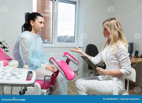 Photo Of A Gynecologist Doctor And A Patient On A Gynecological Chair Preventive Reception