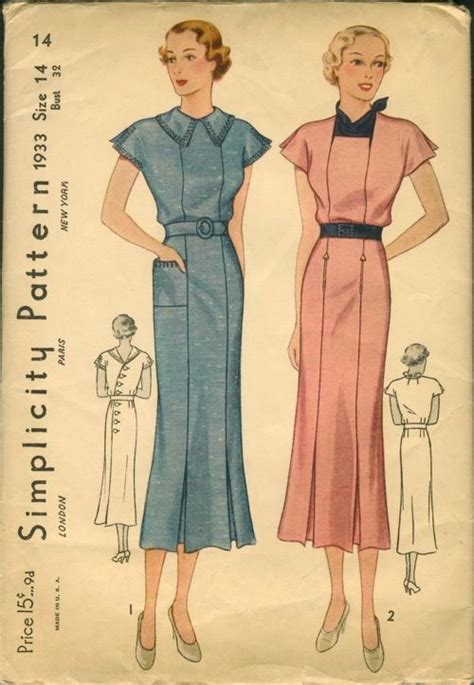 Simplicity 1933 1930s Fashion Dresses Vintage Dress Patterns