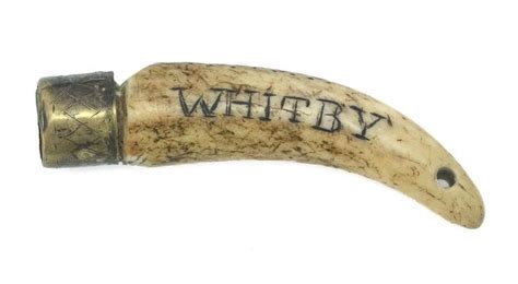 small scrimshaw whale s tooth whistle first half of the 19th century one side with whitby and